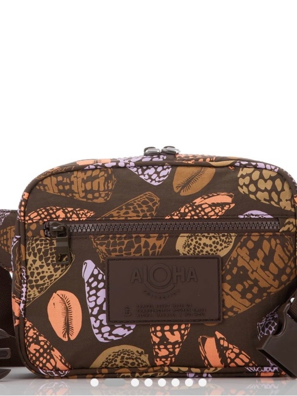 ALOHA Collection Brown Crossbody with Orange and Lavender Shell Print